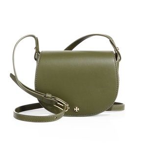 Tory Burch Mini Leather Saddle Bag Olive Green